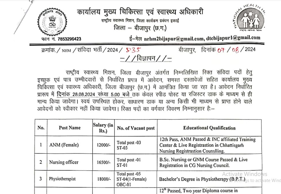 CMHO Bijapur Recruitment 2024